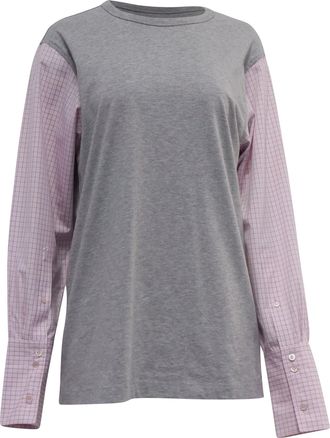 Dries Van Noten Round Neck Contrast Sleeves T-Shirt in Grey and Pink Cotton