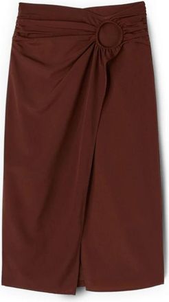 Motivi Midi kokerrok met draperie - Dames - Midirokken - Bruin - 2XS - Leer - Rokken