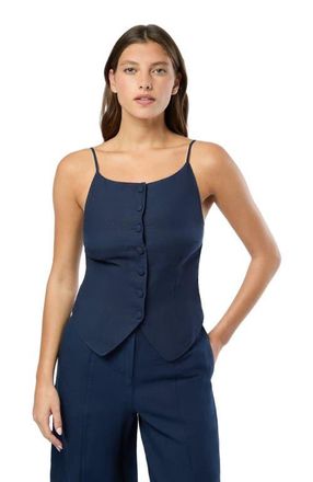 Onia Air Linen High Neck Top in Deep Navy at Nordstrom, Size 00