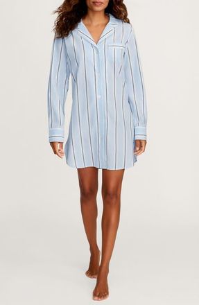 Petite Plume Coastal Stripe Cotton Twill Nightshirt in Blue at Nordstrom, Size X-Small