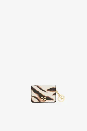 Ganni White Bou Card Holder With Flap in Zebra