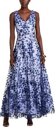 Eliza J Embroidered 3D Appliqu&eacute; Gown In Navy