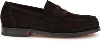 Santoni Brown Calf Leather Bos Taurus Slip-On Mens Loafers
