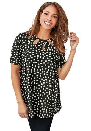 Jessica London Stretch Knit Cutout Swing Tunic in Black White Dot at Nordstrom, Size 20