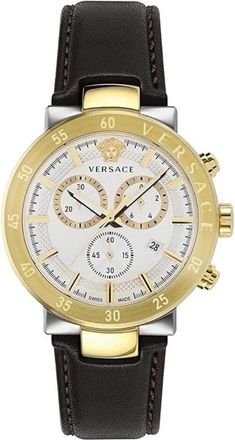 Versace Urban Mystique Chronograaf Leren Horloge - Heren - Horloges - Geel - ONE Size - Accessoires
