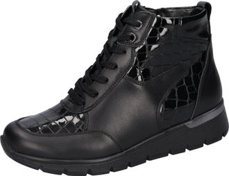 Waldl&auml;ufer Schn&uuml;rboots WALDL&Auml;UFER K-RAMONA, Damen, Gr. 7 (40,5), schwarz, Lackleder, Nappaleder, Reptilienpr&auml;gung, Schuhe Schn&uuml;rboots, Stiefelette, Bequemschuh m