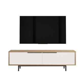 Calicosy Mueble de tv con 2 puertas abatibles efecto roble y blanco l160 cm