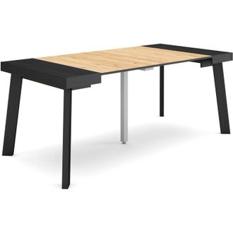 Skraut Home Mesa Consola Extensible, Mesa Comedor Plegable, 180, Para 8 Comensales, Patas De Madera, Estilo Moderno, Negro Y Roble - Skraut Home