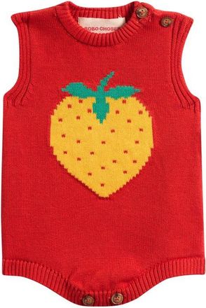 Bobo Choses Pixel Strawberry Organic Cotton Knit Bodysuit in Red at Nordstrom, Size 6M