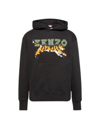 Kenzo Mens Kenzo Paris Digital Tiger Design Black Hoodie - Size: 42