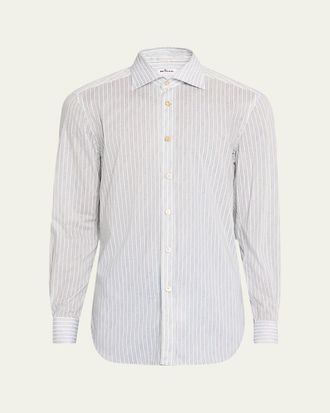 Kiton Mens Cotton Painted Stripe Sport Shirt