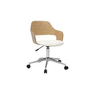 Miliboo Silla De Oficina Con Ruedas Dise&ntilde;o Blanco, Madera Clara Roble Y Acero Cromado Janet