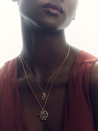 Reiss Gold Tone Crystal Coin Pendant Necklace