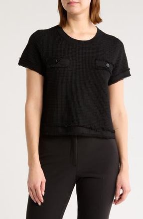 Adrianna Papell Fray Trim Cap Sleeve Sweater in Black at Nordstrom Rack, Size X-Large