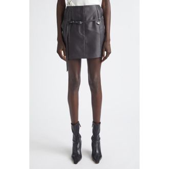 GRACE LING Relics Belted Wool Blend Satin Miniskirt in Dark Grey at Nordstrom, Size 4 Us