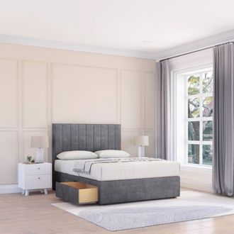 Sloomy Kansas Divan Bed Base 4 Drawers & 54 Floor Standing Headboard in Dark Grey | Size: Double
