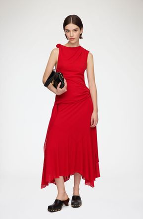 Ganni Long Dress in Marl Mesh - Size 32 Goji Berry