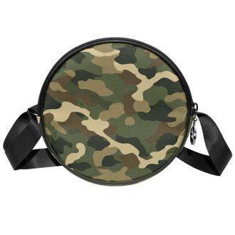 Generic Circle Crossbody Bag for Women, Camouflage Small Sling Bag Daypack with Zipper Adjustable Shoulder Straps Casual Ladies Girls Round Purse