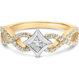 House of Brilliance 10K Two Tone Color 5/8 Cttw Diamond Kite and Twist Shank Ring in Yellow at Nordstrom