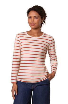Celtic & Co. Striped Long Sleeve Crew Neck T-Shirt in Chalk /Burnt Orange at Nordstrom, Size 10