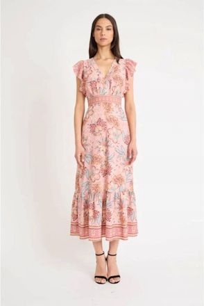 Donna Morgan V-Neck Flutter Sleeve Midi Dress In Blush Pink Mauve