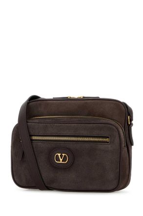 Valentino Garavani Mens Dark Brown Suede Antibes Crossbody Bag Testadimorooakbrown Cowhide - Bos Taurus Borse A Tracolla