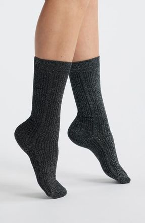 Stems Soft Metallic Crew Socks in Black at Nordstrom