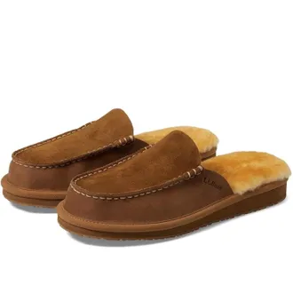 L.L.Bean Womens L. L.Bean Wicked Good Slipper Brown Leather Moc Toe Slip-On HAWK1578