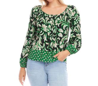Karen Kane Barbara Border Print Top In Green Multi
