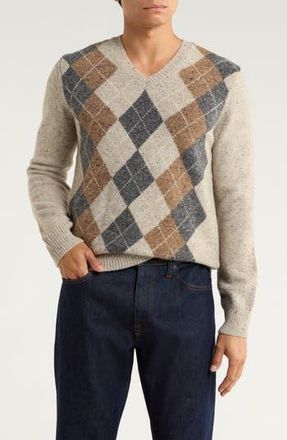 Brooks Brothers Donegal Argyle V-Neck Sweater in Tan Donegal Argyle at Nordstrom Rack, Size Medium