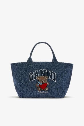 Ganni Navy Denim Medium Bear Tote