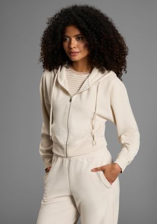 Laura Scott Kapuzensweatjacke LAURA SCOTT, Damen, Gr. 32/34, beige, angeraute Sweatware, Obermaterial: 100% Polyester, aufgeraut, unifarben, Basic, figurbetont ku