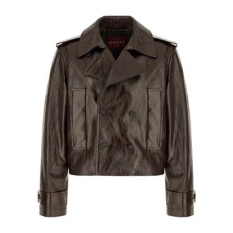 Gucci Leren jas - Heren - Leren en Su&egrave;de Jassen - Bruin - L - Leer - Jassen