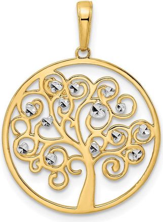Diamond2Deal 14k Yellow Gold White Rhodium Diamond-cut Tree of Life Pendant