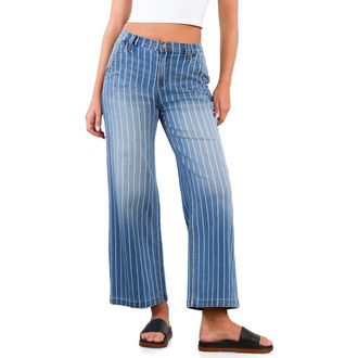 HINT OF BLU Stripe High Rise Wide Leg Jeans in Stone Blue Stripes at Nordstrom, Size 27