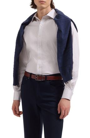 Bugatchi Axel Shaped Fit Geo Print Stretch Cotton Button-Up Shirt in Almond at Nordstrom, Size Xxx-Large