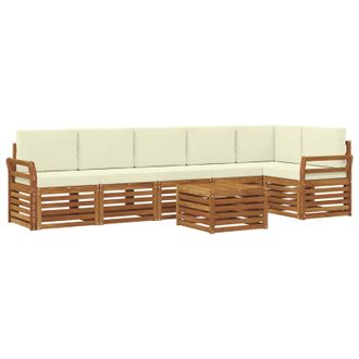 vidaXL Conjunto De Sof&aacute; Seccional Con Coj&iacute;n 7 Pcs Natural Y Crema Vidaxl