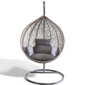 No Brand Dondolo sospeso ovale con struttura in metallo e seduta in wicker 195x105x120cm - Grigio