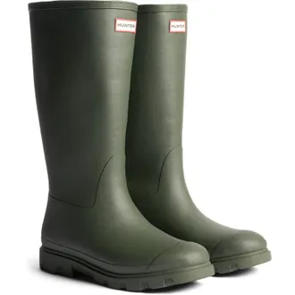 Hunter Downpour Tall Insulated Boot Rubber Mens Dark Olive Wellington Boots - Size UK 10