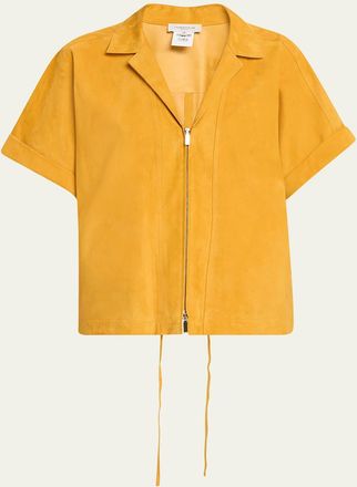 Lafayette 148 New York Zip-Front Suede Blouse