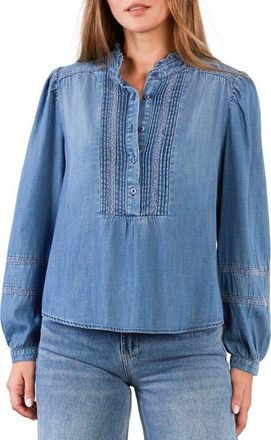 BILLY T Lulu Ruffle & Lace Shirt in Denim at Nordstrom, Size X-Small