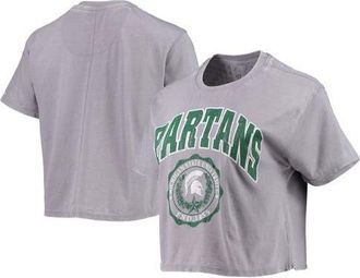 Pressbox Womens Pressbox Heathered Gray Michigan State Spartans Edith Vintage Burnout Crop T-Shirt in Heather Gray at Nordstrom, Size X-Large