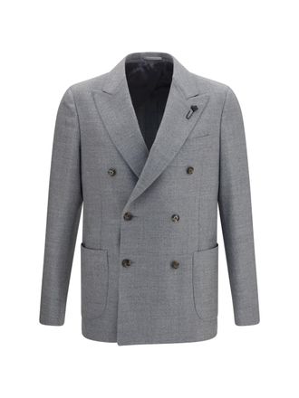 Lardini Mens Jacket Double-Breasted Wool-Blend Grey Merino Wool (ovis Aries)