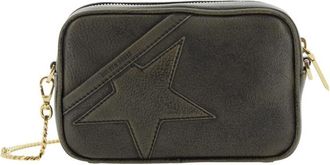 Golden Goose Black Crossbody Bag With Removable Chain-Link Shoulder Strap And Star Patch On The Front In Leather Woman
