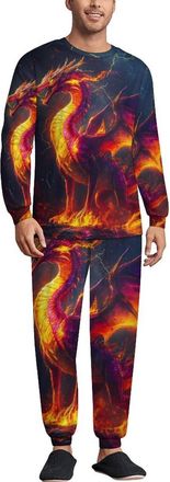 Generic Dragon Vintage Print Mens Pyjama Sets Soft Lounge Set Long Sleeve Sleepwear And PJ Pants