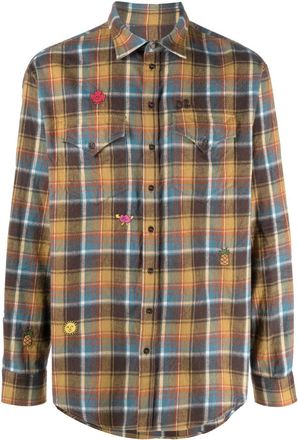 Dsquared2 embroidered-detail plaid-check print shirt - men - Cotton - 48 - Brown