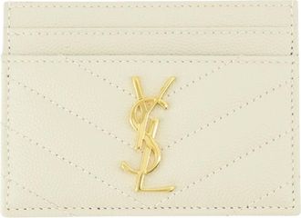 Saint Laurent Witte Leren Kaarthouder Cassandre - Dames - Portefeuilles - Wit - ONE Size - Leer - Accessoires