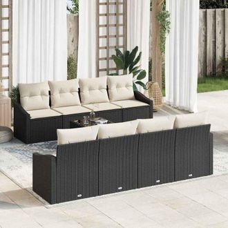 vidaXL Conjunto De Sof&aacute; De Jard&iacute;n 9 Pcs Negro, Crema 55 X 55 X 37 Cm Vidaxl