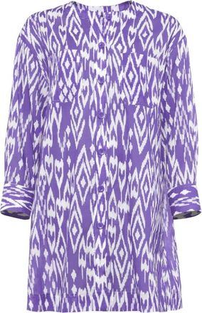 Eres Grafische Print Katoenen Strandjurk - Dames - Shirt Kleedjes - Paars - S - Katoen - Kleedjes