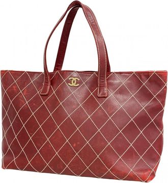 Chanel Red Color Leather Tote Bag (Pre-Owned)